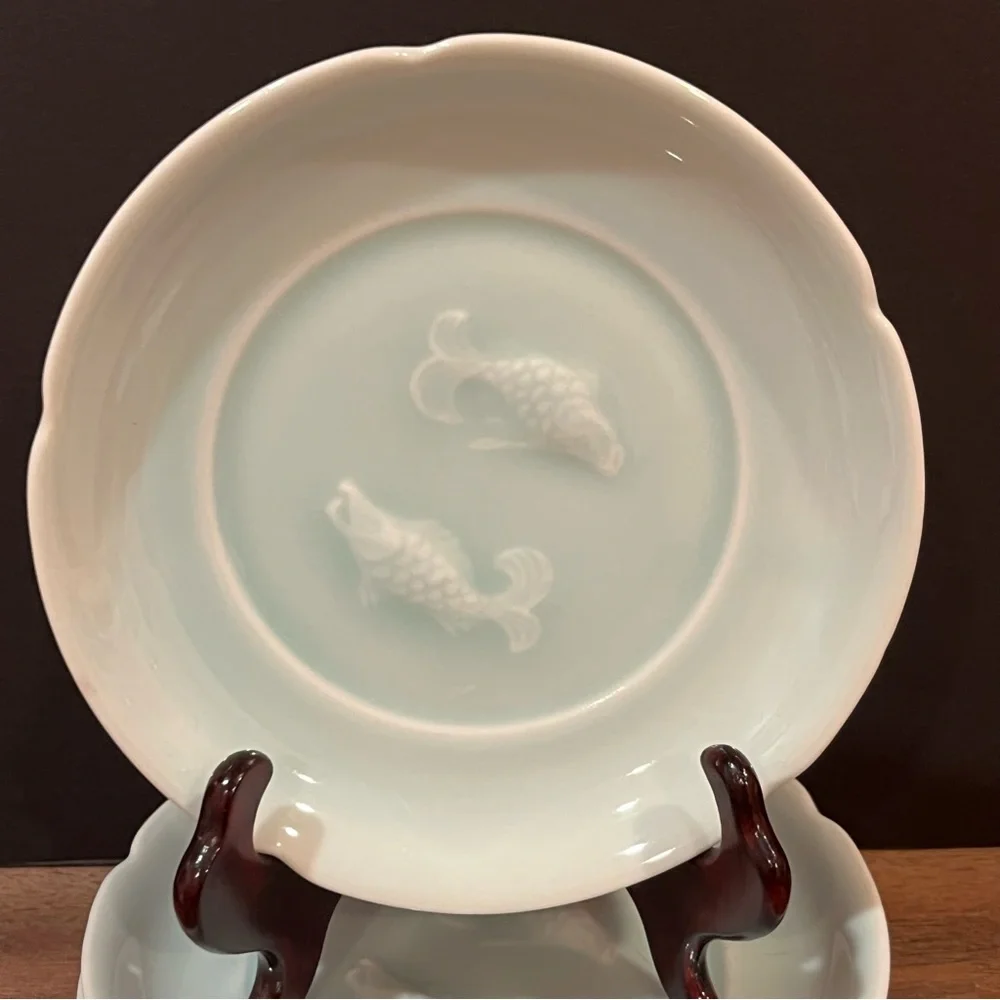 5 Vintage Horchow Koi Celadon Plates